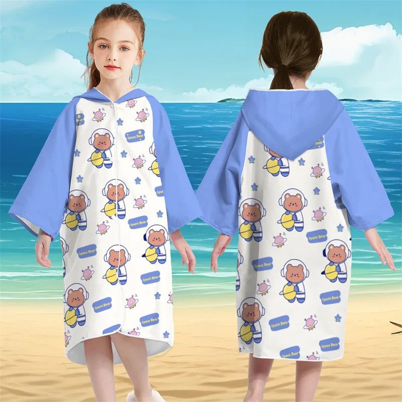 Kids Hooded Bath Beach Poncho Towels Microfiber Swim Cover-ups Surf Poncho Quick Dry Changing Bathrobe Child Swimming Towels