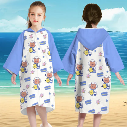 Kids Hooded Bath Beach Poncho Towels Microfiber Swim Cover-ups Surf Poncho Quick Dry Changing Bathrobe Child Swimming Towels