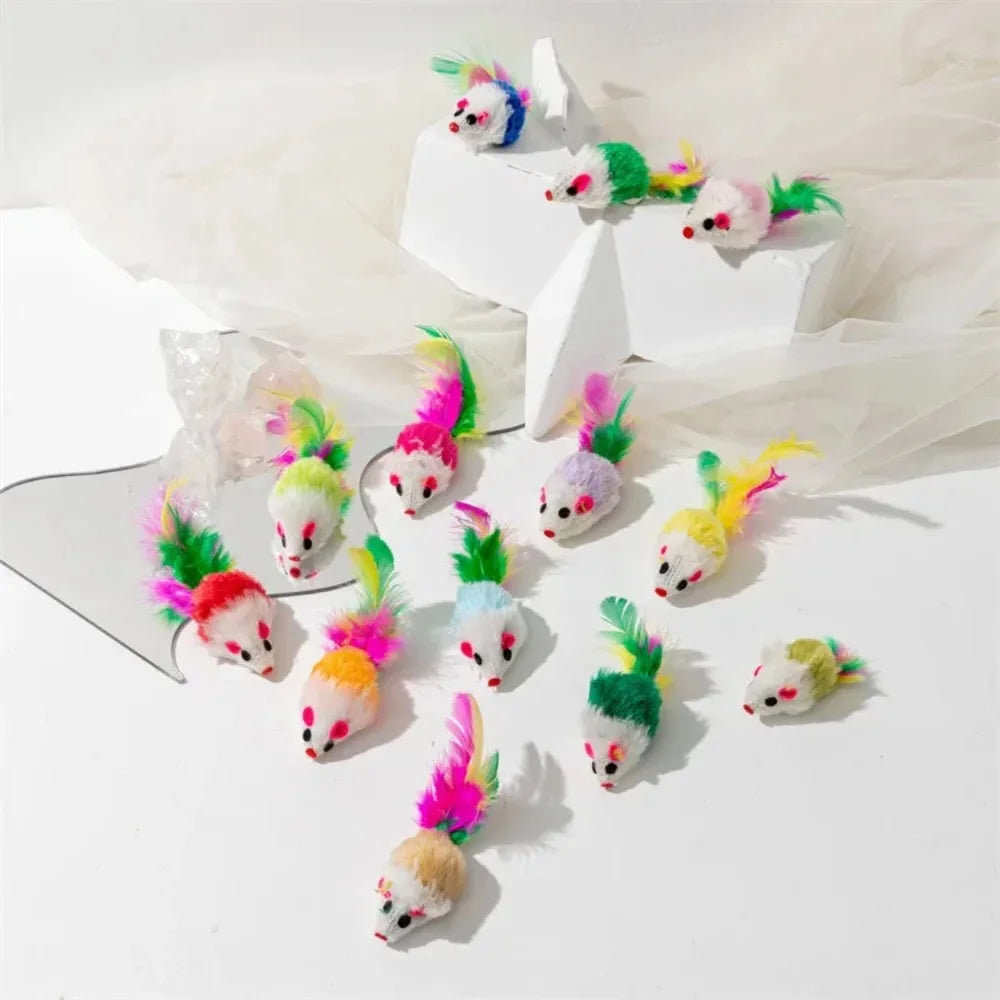 Soft Fleece False Mouse Cat Toys Colorful Feather Mini Funny Playing Training Interactive Toys for Cats Kitten Pet Supplies