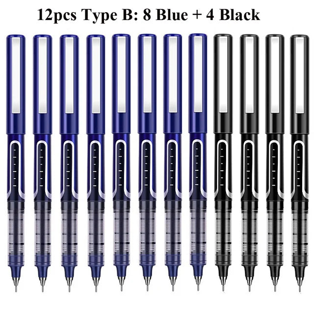 Deli Rollerball Pens, 12 Pack Blue/ Black Liquid Ink Ballpoint Gel Pens, 0.5 mm Fine Tip Rolling Ball Pens for Writing Drawing