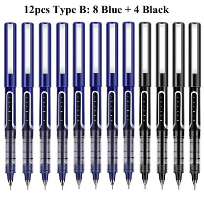 Deli Rollerball Pens, 12 Pack Blue/ Black Liquid Ink Ballpoint Gel Pens, 0.5 mm Fine Tip Rolling Ball Pens for Writing Drawing