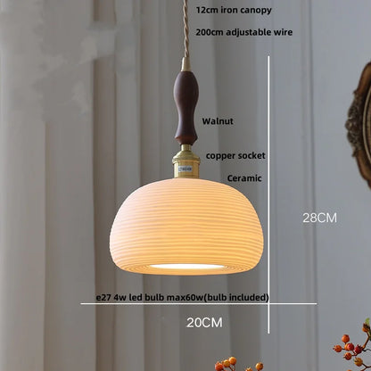IWHD White Ceramic LED Pendant Lamp Bedroom Study Balcony Wire Adjustable Copper Socket Nordic Modern Home Decor Hanging Lights