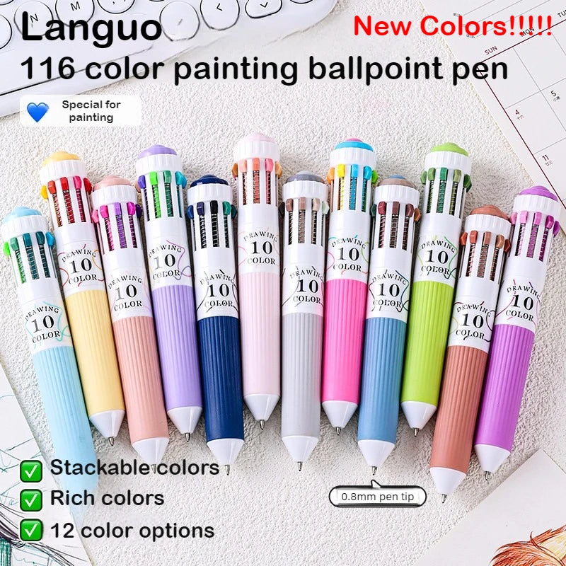 Languo 120 Color Ballpoint Pen 0.8mm Cartoon Soft Grip Press Multicolor Writing Pen for Drawing Overlay School Office Supplies