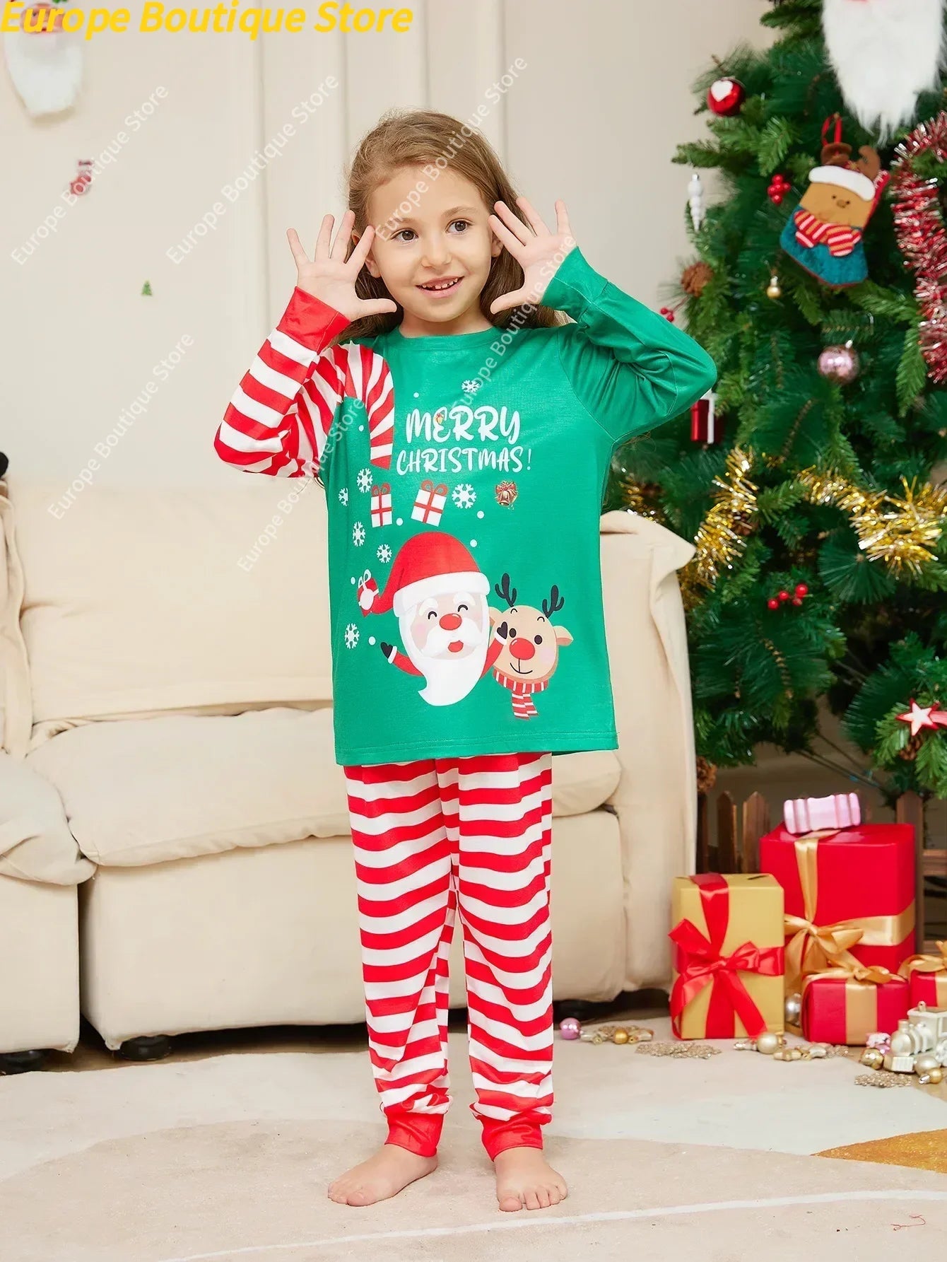 2026 Happy New Year's Clothes Gift Cartoon Family Cute Christmas Pajamas Set Mother Father Kids Matching Outfits Xmas Look Pjs