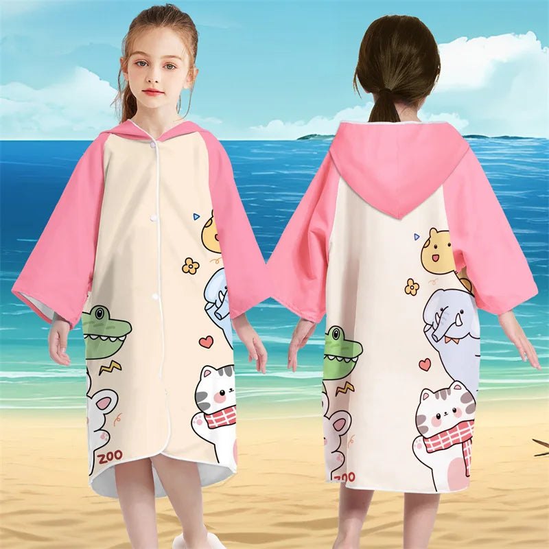 Kids Hooded Bath Beach Poncho Towels Microfiber Swim Cover-ups Surf Poncho Quick Dry Changing Bathrobe Child Swimming Towels