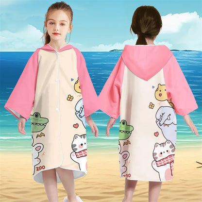 Kids Hooded Bath Beach Poncho Towels Microfiber Swim Cover-ups Surf Poncho Quick Dry Changing Bathrobe Child Swimming Towels