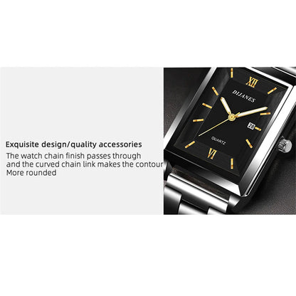 Fashion Mens Business Watches for Men Rectangle Stainless Steel Quartz Wrist Watch Man Casual Leather Watch relogio masculino