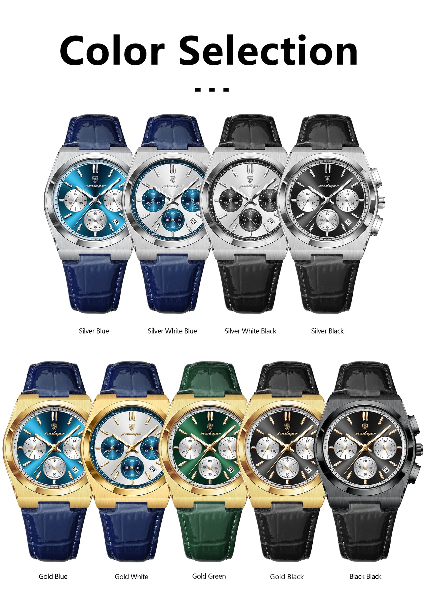POEDAGAR Business Functional Male Watch Waterproof Luminous Chronograph Date Sports Men Wristwatch Leather Men's Quartz Watches