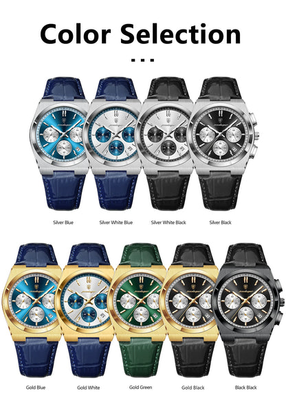 POEDAGAR Business Functional Male Watch Waterproof Luminous Chronograph Date Sports Men Wristwatch Leather Men's Quartz Watches