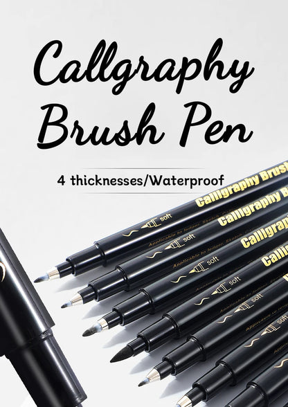 4 Pcs Black Hand Lettering Calligraphy Pen Set Drawing Writing Learning Fine Brush Markers Art Supplies Manga Pen