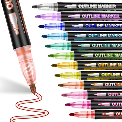 Double Line Outline Markers,Squiggles Shimmer Markers Set,Self Outline Metallic Glitter Marker Pens for Christmas,Art,Drawing