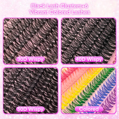 600pcs Colorful Lashes Cluster Eyelash Book Clusters Extensions, 9-16mm mix Individual Lash DIY at Home Makeup Tool