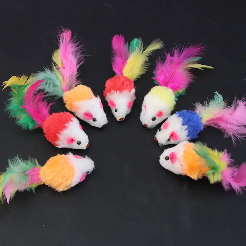 5/10/20PC Cute Mini Soft Fleece False Mouse Cat Toys Colorful Feather Funny Playing Training Toys Cats Kitten Puppy Pet Supplies