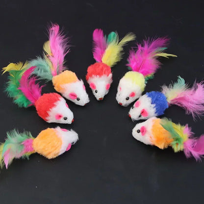5/10/20PC Cute Mini Soft Fleece False Mouse Cat Toys Colorful Feather Funny Playing Training Toys Cats Kitten Puppy Pet Supplies