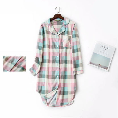 Nightgown 100% Brushed Cotton Nightshirts Women's Sleepwear Long Sleeve Plaid Winter Oversize Sleep Dress Women Home Clothes