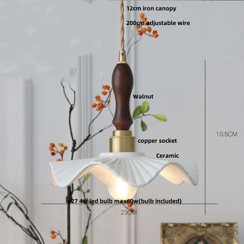 IWHD White Ceramic LED Pendant Lamp Bedroom Study Balcony Wire Adjustable Copper Socket Nordic Modern Home Decor Hanging Lights