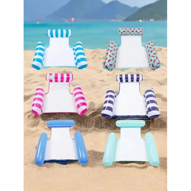 Adult inflatable water mat、Foldable reclining chair with backrest、Inflatable striped floating bed、Single hammock