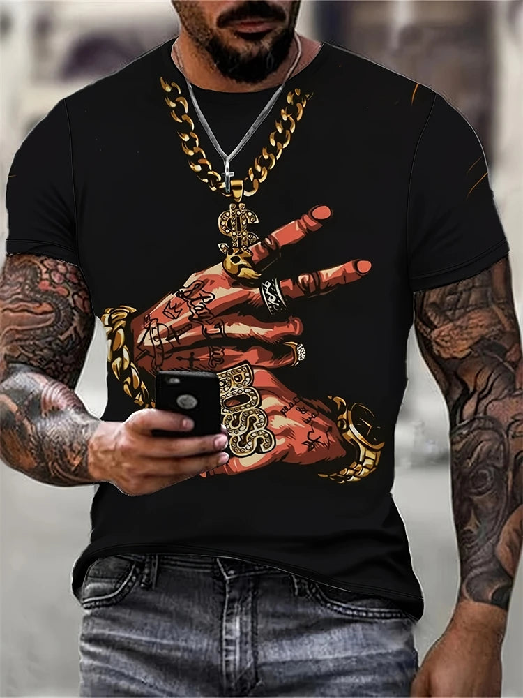 Creative Geometric Pattern Printed Men's T-shirt Summer Outdoor Sports Fitness Short Sleeves Comfortable And Breathable T-shirt