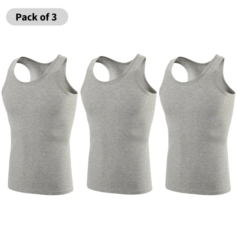 1/3 Piece Men's Four Season Solid Color Plus Size Vest Comfortable Pure Cotton Youth Sports And Fitness Top Middle-aged Base T