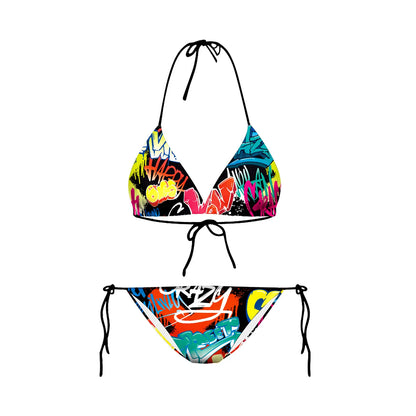 Nadanba Sexy Swimsuit Women Backless Fashion Abstract Printing Swimwear Bathing Bikinis Beach Party Two-Piece Bikini Set