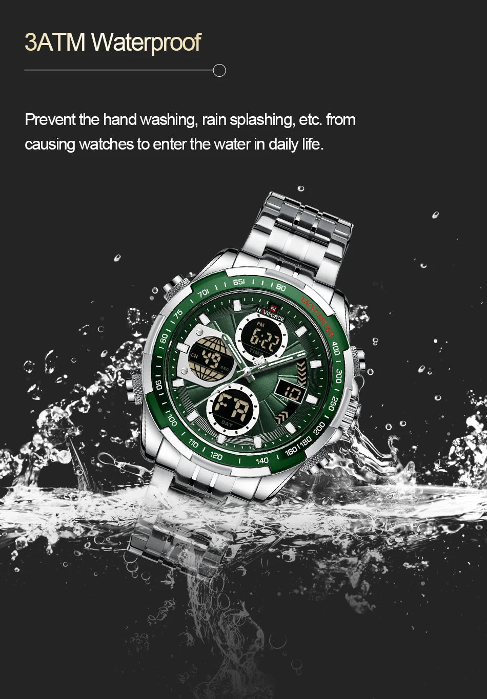 NAVIFORCE Luxury Original Sports Wrist Watch For Men Quartz Steel Waterproof Dual Display Military LED Digital Watches Relogio