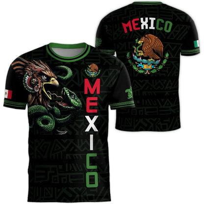 Mexico National Flag Print T Shirt For Men Funny 3D Eagle Pattern Short Sleeve Tees Outdoor Football Sports Clothing Casual Tops