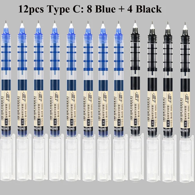 Deli Rollerball Pens, 12 Pack Blue/ Black Liquid Ink Ballpoint Gel Pens, 0.5 mm Fine Tip Rolling Ball Pens for Writing Drawing