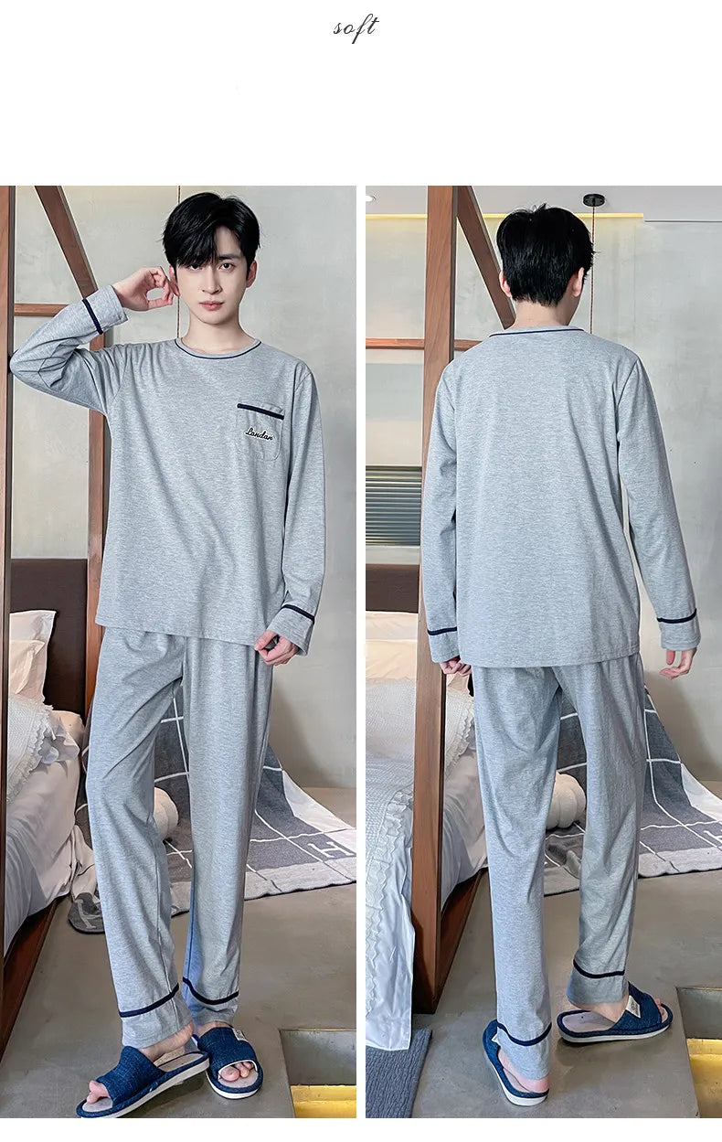 Spring Autumn Plus 4XL Knitted Men's Sleepwear Letter Lattice Pajamas Plaid Pajamas Sets Casual Loungewear Pyjamas Night Fashion