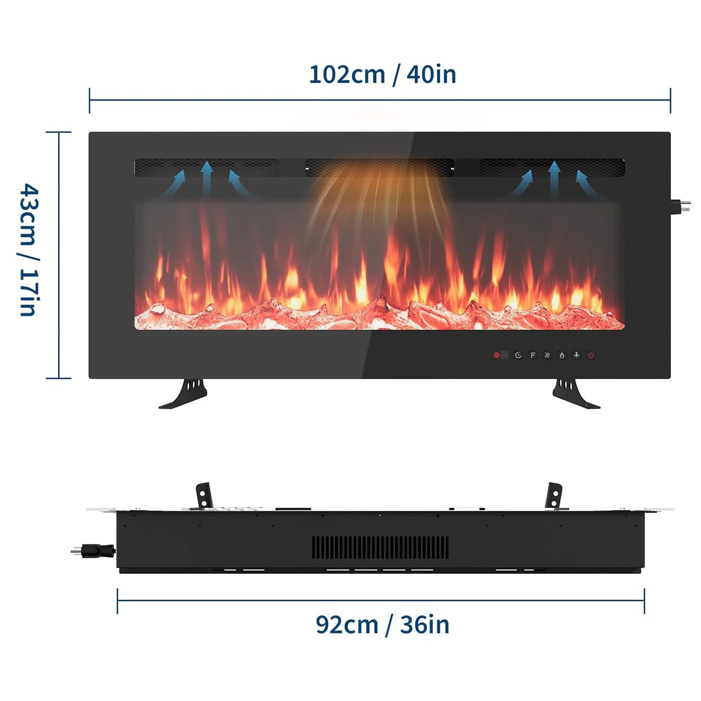 Electric Fireplace, 3 in 1 3D Wall-Mounted with 1800W Heating/12 Flame Effect LED Color Modes/Remote Control/Timer Up to 12h