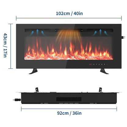 Electric Fireplace, 3 in 1 3D Wall-Mounted with 1800W Heating/12 Flame Effect LED Color Modes/Remote Control/Timer Up to 12h
