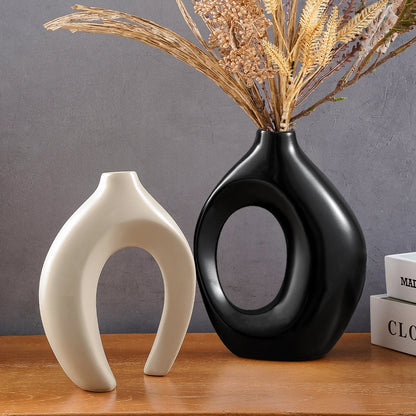 Hollow Nordic Modern  Vase Set of 2 for Modern Home Decor,Plastic imitation ceramic Hollow Flower Vases for Living Room
