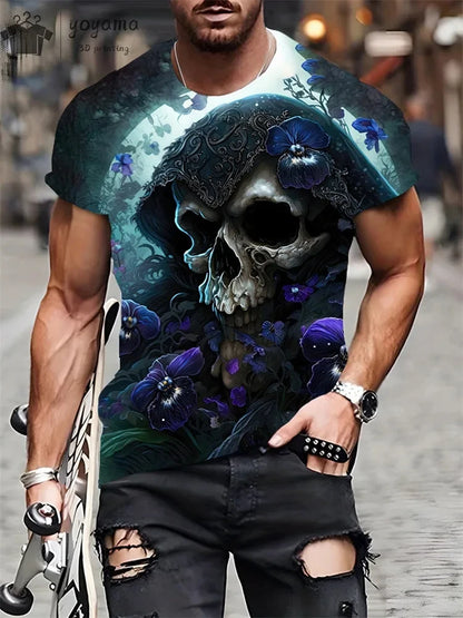 New Men's Horror Skull Print T-Shirt 3D  O-Neck Short Sleeve Fashion Oversized T-Shirts Men's Summer Street Clothing