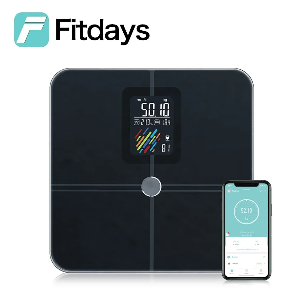 Fitdays 8 Electrode Smart Body Scale Smart Full Body Composition Bioimpedance Scale Digital Body Fat Weight Scale Balance