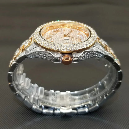 TikTok Hot Diamond Wristwatch For Men Luxury 18K Gold Plated Quartz Watches Day Date Nightclub Party Watch Unisex Rapper Jewelry