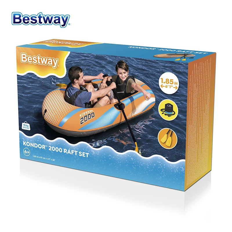 Bestway 61136/61140/61142/61146 1-3 Person Heavy Duty Inflatable Kayak - Long Lasting PVC Rafting Adventure Boat for Thrilling