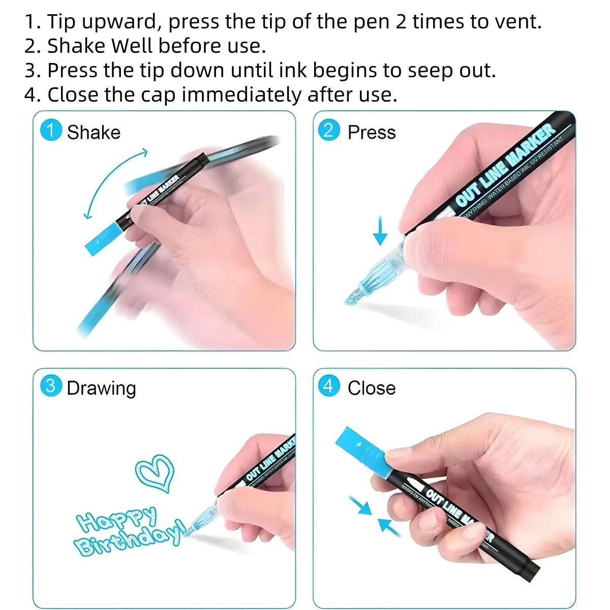 Double Line Outline Markers,Squiggles Shimmer Markers Set,Self Outline Metallic Glitter Marker Pens for Christmas,Art,Drawing