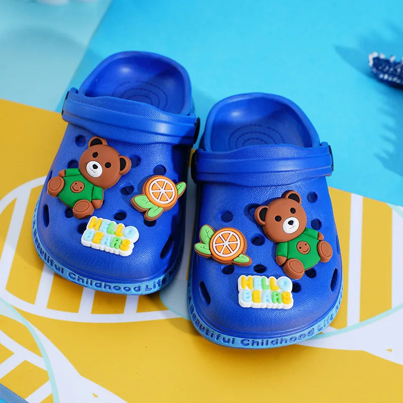 Summer Kids Slippers Cute Cartoon Hole Shoes Closed Toe Soft Sole Non Slip Indoor Baby Sandals Slippers For Boys Girls Toddlers