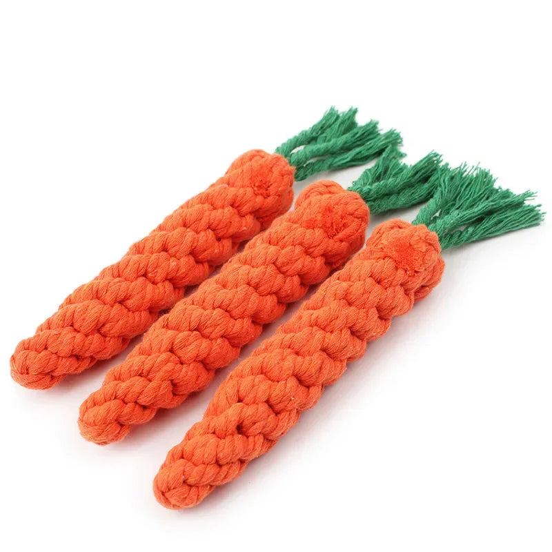 1pc Dog Toy Carrot Knot Rope Ball Cotton Rope Dumbbell Puppy Cleaning Teeth Chew Toy Durable Braided Bite Resistant Pet Supplies