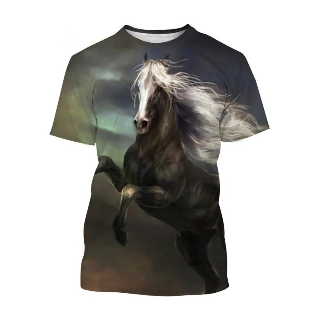 Summer hot selling fashion animal horse 3D printing print neutral casual Harajuku style comfortable short sleeved top