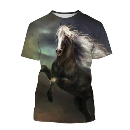 Summer hot selling fashion animal horse 3D printing print neutral casual Harajuku style comfortable short sleeved top