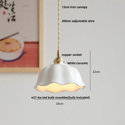 IWHD White Ceramic LED Pendant Lamp Bedroom Study Balcony Wire Adjustable Copper Socket Nordic Modern Home Decor Hanging Lights