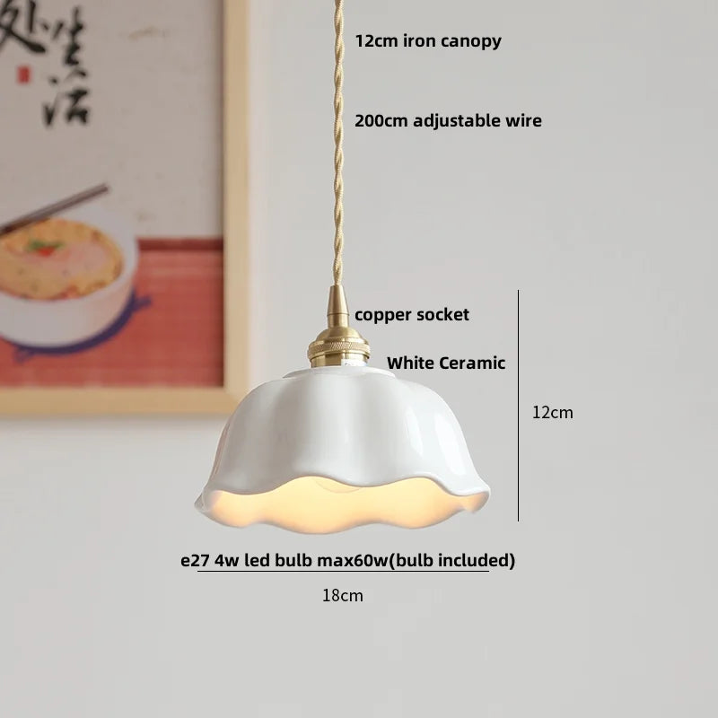 IWHD White Ceramic LED Pendant Lamp Bedroom Study Balcony Wire Adjustable Copper Socket Nordic Modern Home Decor Hanging Lights