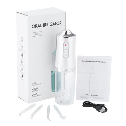 Portable Oral Irrigator Dental Water Flosser USB Water Jet Floss 4 Jet Tip 220ml 3 Modes IPX7 1400rpm Mouth Washing Machine