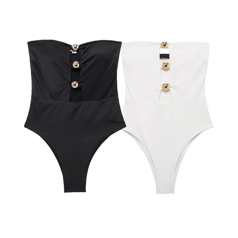 HXAO Bikini Swimwear Women's Strapless Corset Top Swimsuit 2024 Summer Ladies Fashion Sexy Beach White Black Bodysuit Bikini