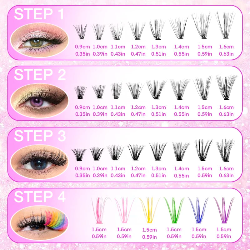 600pcs Colorful Lashes Cluster Eyelash Book Clusters Extensions, 9-16mm mix Individual Lash DIY at Home Makeup Tool