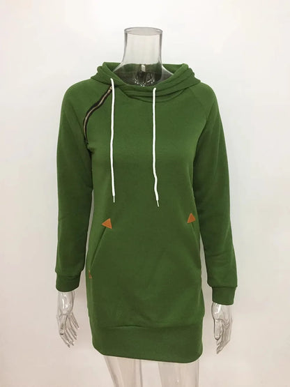 2024 woman Women's Clothing Dresses hot selling new hooded zipper pullover mid length hoodie dress in 5 colors and size 6 Dress