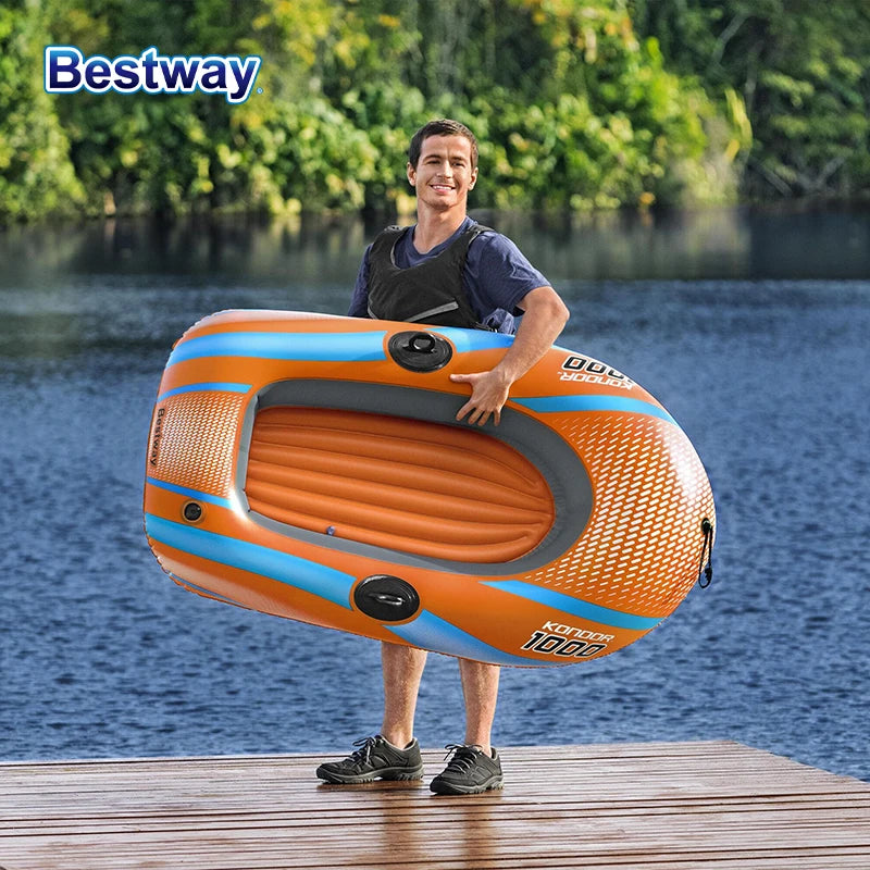 Bestway 61136/61140/61142/61146 1-3 Person Heavy Duty Inflatable Kayak - Long Lasting PVC Rafting Adventure Boat for Thrilling