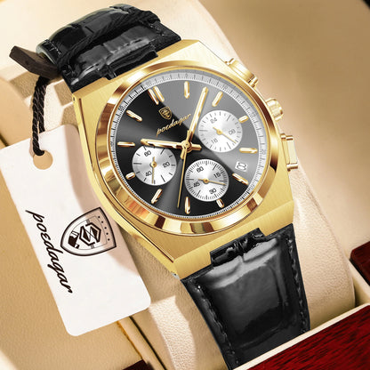 POEDAGAR Business Functional Male Watch Waterproof Luminous Chronograph Date Sports Men Wristwatch Leather Men's Quartz Watches