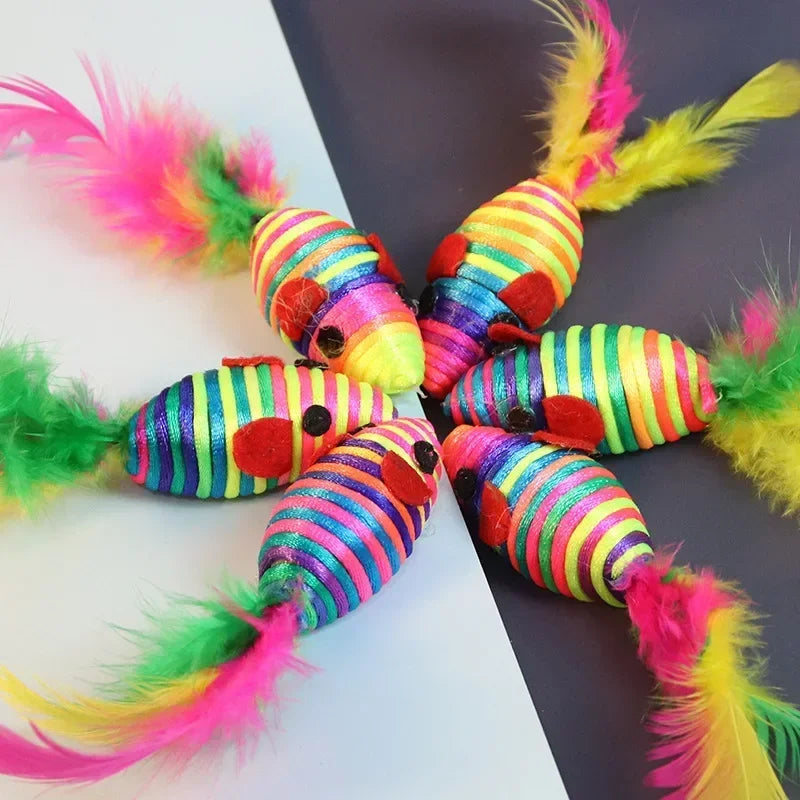 Colored Feathers Fur False Mouse Pet Cat Toys Feather Rainbow Ball Toy Cats Scratching Funny Playing Toys for Cats Pet Supplies