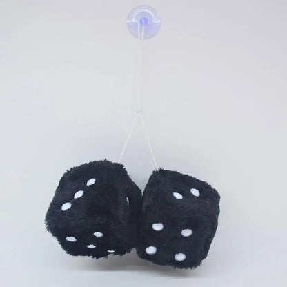 Big Long Hair Hot Stamping Dot Dice Plush Toy Cube Pendant Car Ornament Sieve Anime Car Decoration Accessories Auto Pendant